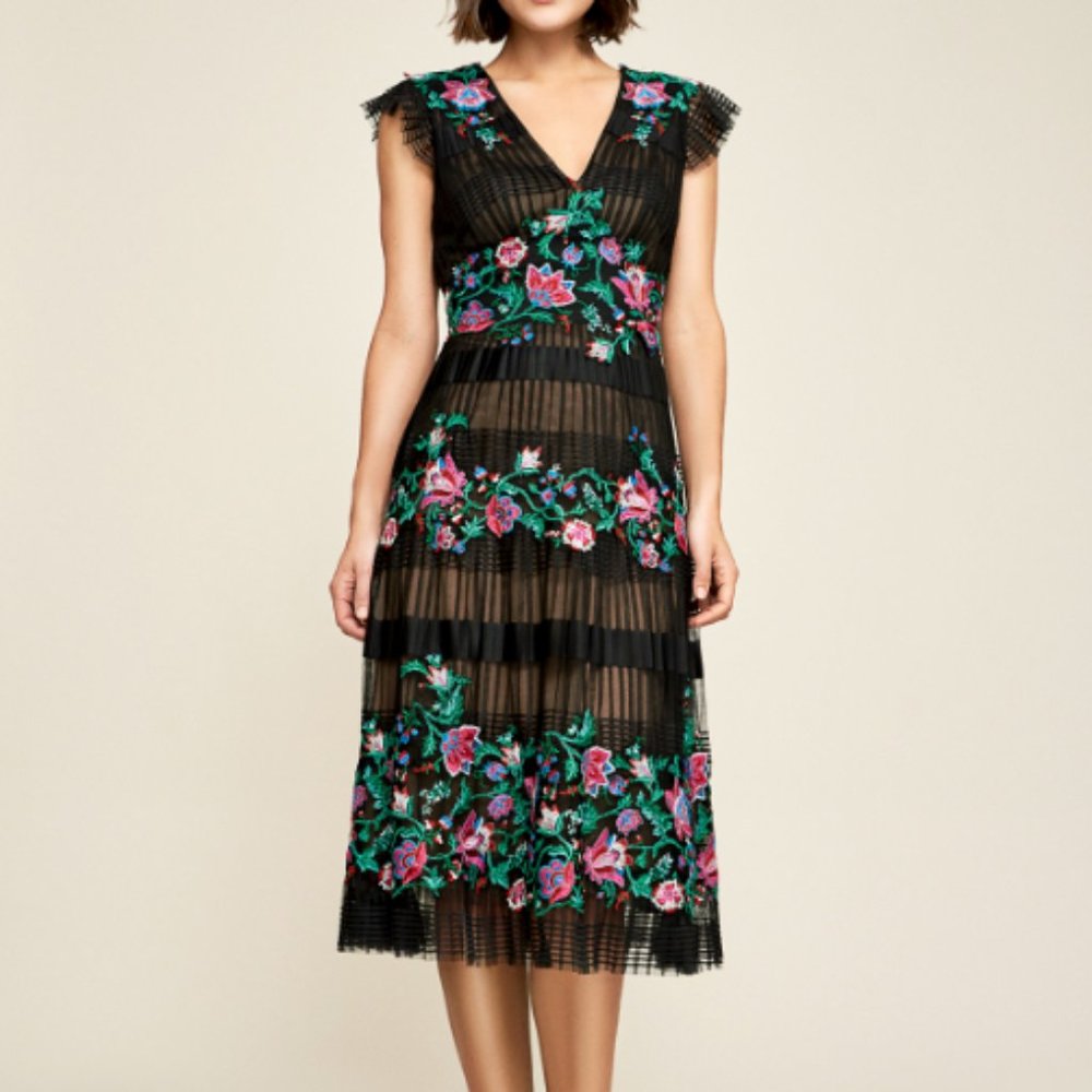 Tadashi Shoji Pleated Tulle Floral Dress